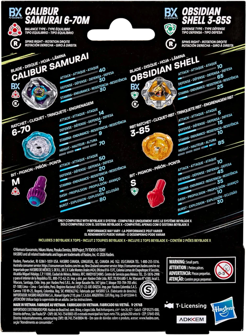 Hasbro Beyblade X | Calibur Samurai & Obsidian Shell Dual Pack | G2754 - Image 2